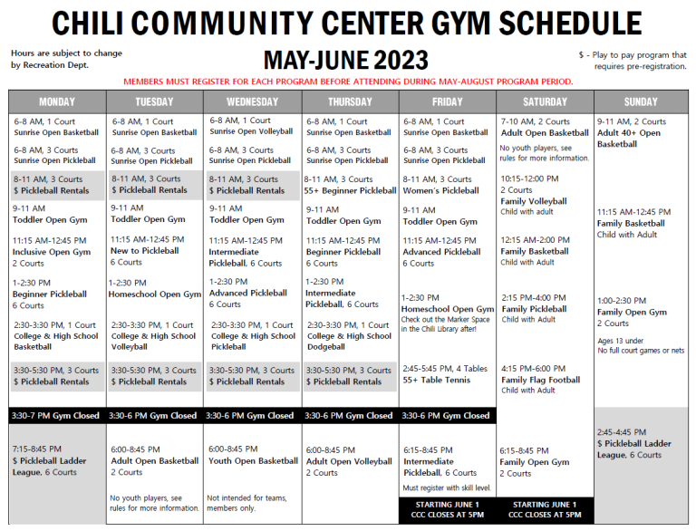 Open Gym Schedule 